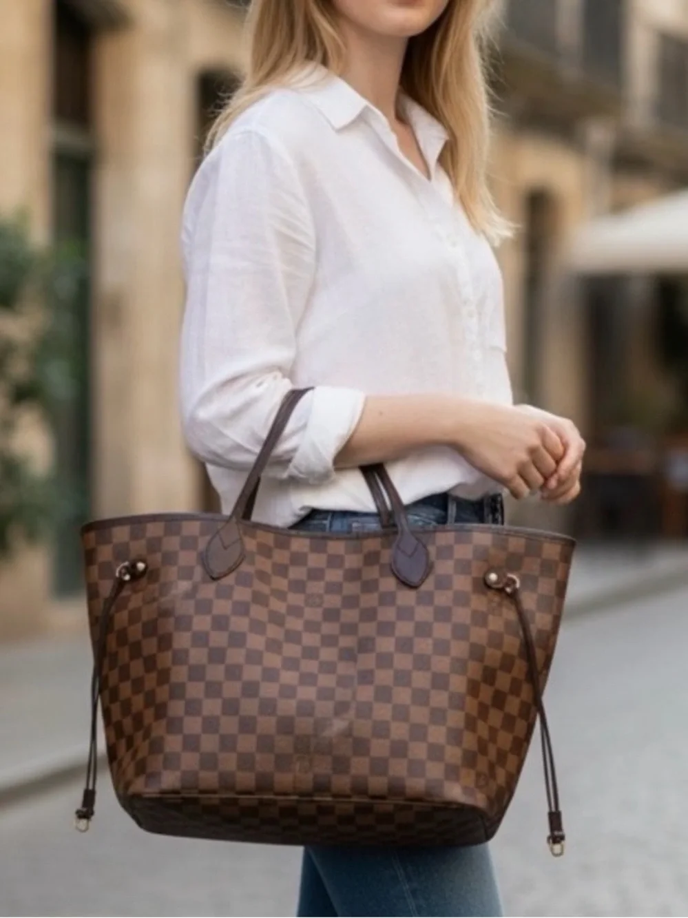 Louis Vuitton Damier Ebene Neverfull MM Bag